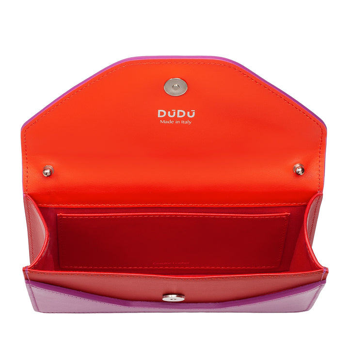 DUDU Small Chain Shoulder Bag for Women Made in Italy in Genuine Leather, Convertible to a Pouch, Mini Envelope Bag