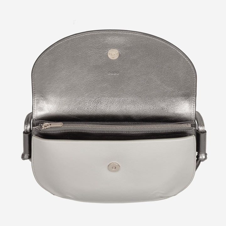 DUDU Damen Umhängetasche mit Klappe aus echtem Leder, kleine Umhängetasche mit magnetischer Knopfklappe, Handtasche