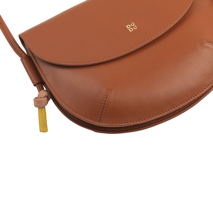 DUDU Damen Umhängetasche mit Klappe aus echtem Leder, kleine Umhängetasche mit magnetischer Knopfklappe, Handtasche