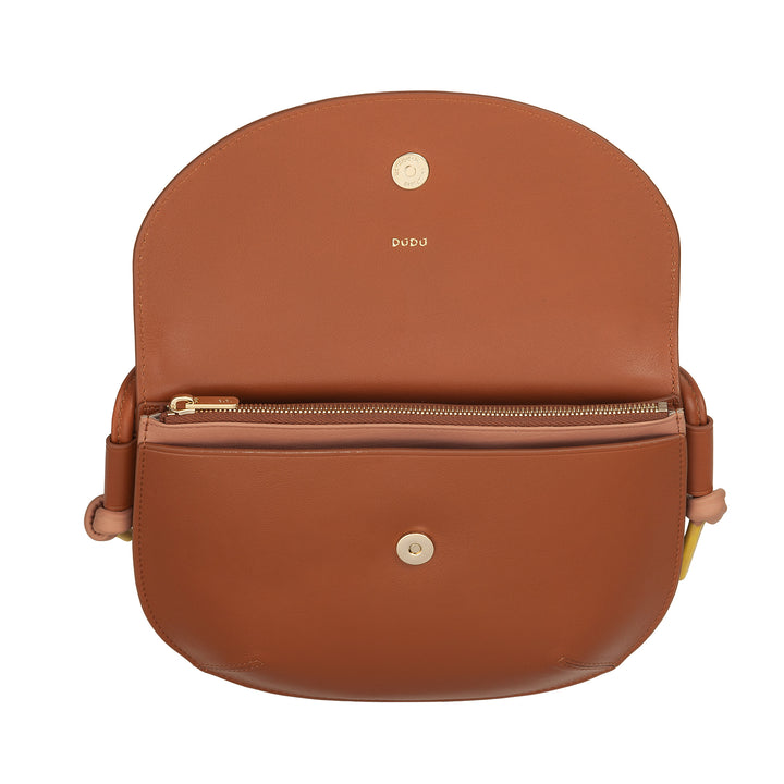 DUDU Damen Umhängetasche mit Klappe aus echtem Leder, kleine Umhängetasche mit magnetischer Knopfklappe, Handtasche