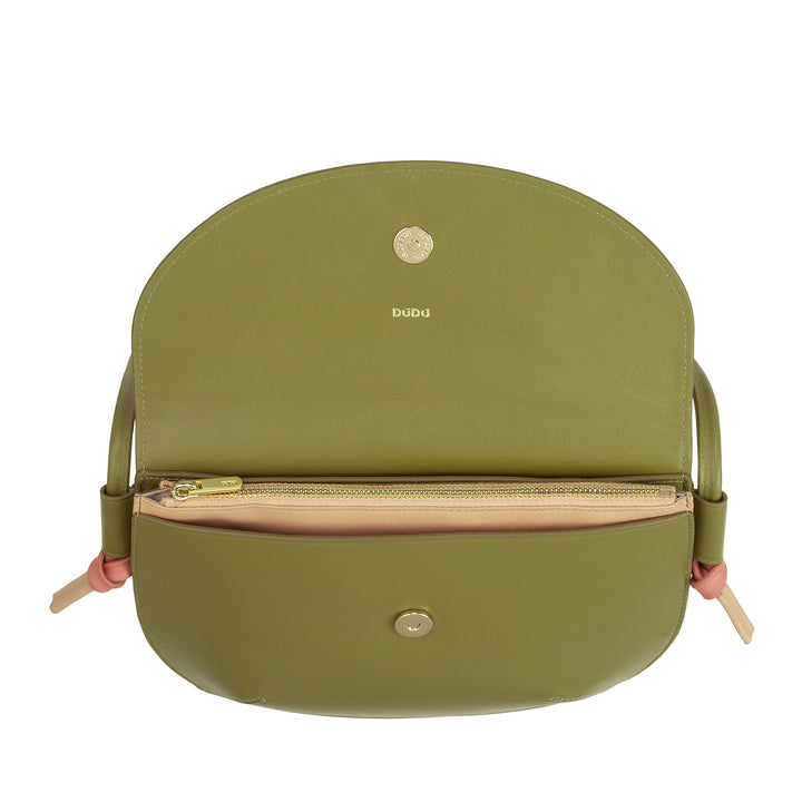 DUDU Damesschoudertas met klep van echt leer, kleine schoudertas met magnetische knoopklep, handtas