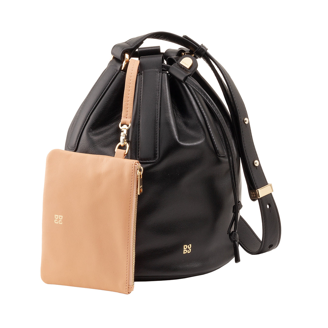 DUDU Große Damen-Eimertasche aus Leder mit verstellbarem Schultergurt und Kordelzugverschluss – elegante, geräumige und praktische Tasche für den täglichen Gebrauch und besondere Anlässe