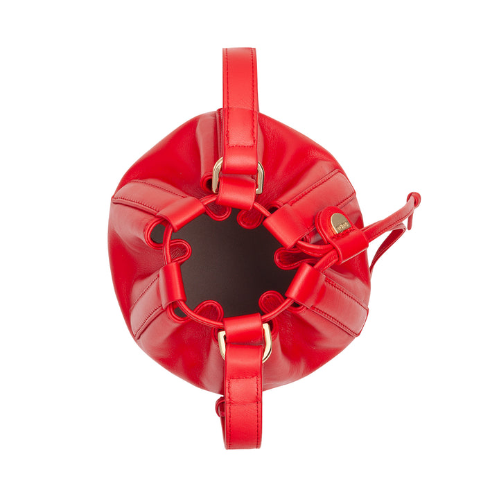 DUDU Kleine damestas van echt leer met verstelbare schouderriem en trekkoordsluiting - Elegante en compacte schoudertas met trekkoord, perfect voor dagelijks gebruik