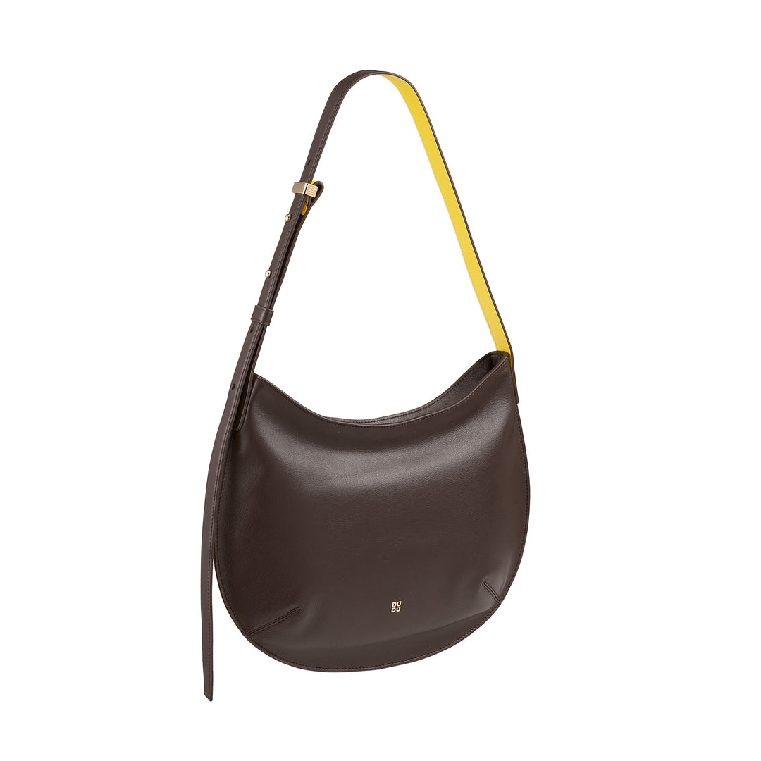DUDU Mittelgroße weiche Umhängetasche für Damen aus echtem Leder, Hobo-Tasche mit verstellbarem Schultergurt, Umhängetasche mit Reißverschluss
