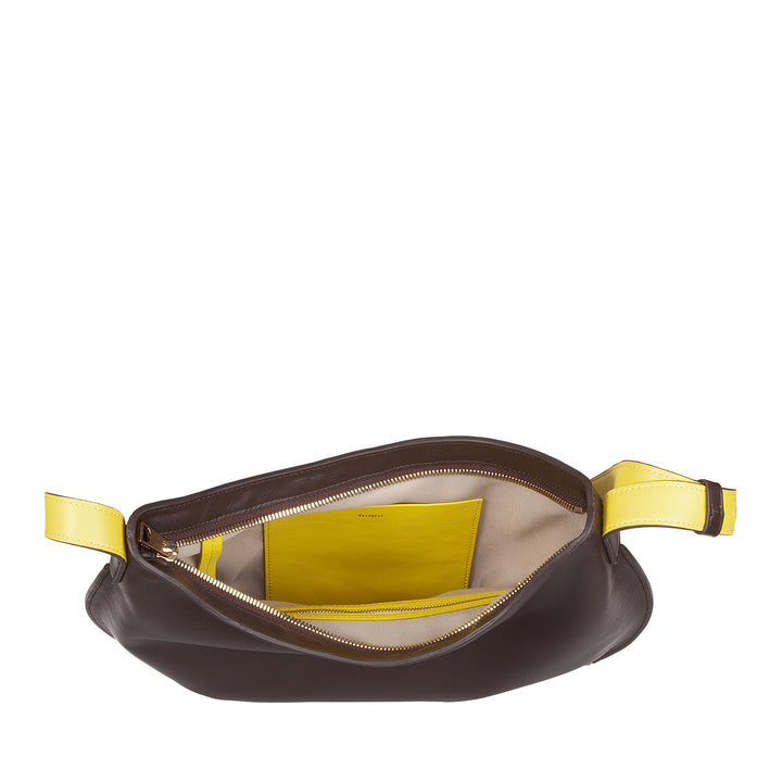 DUDU Mittelgroße weiche Umhängetasche für Damen aus echtem Leder, Hobo-Tasche mit verstellbarem Schultergurt, Umhängetasche mit Reißverschluss