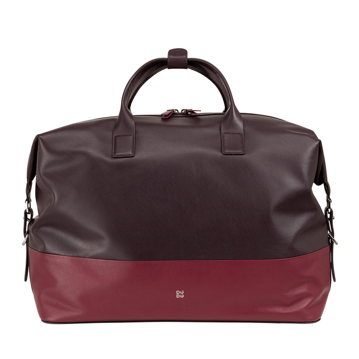 DUDU Herren- und Damen-Reisetasche aus Leder, Wochenendtasche mit zwei Griffen, Handgepäck oder Umhängetasche 28 Liter mit Reißverschluss
