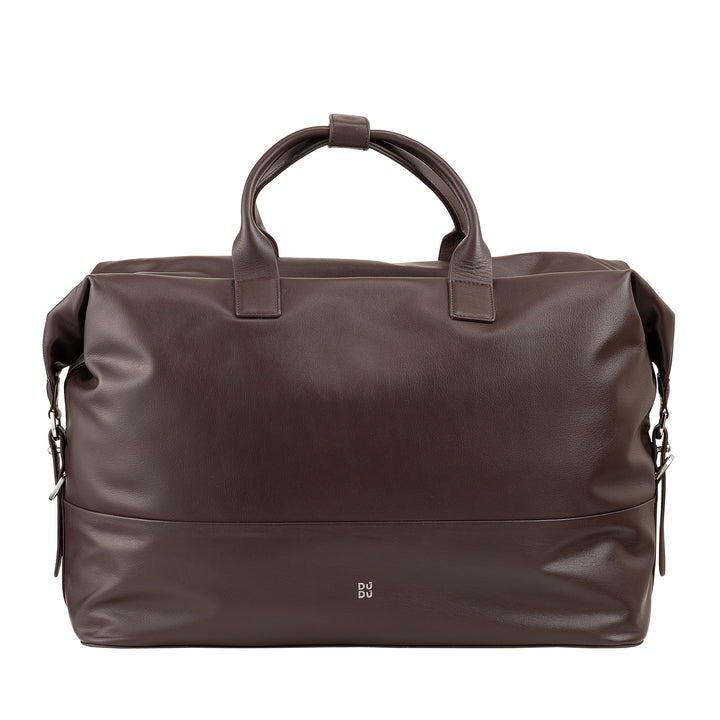 DUDU Herren- und Damen-Reisetasche aus Leder, Wochenendtasche mit zwei Griffen, Handgepäck oder Umhängetasche 28 Liter mit Reißverschluss