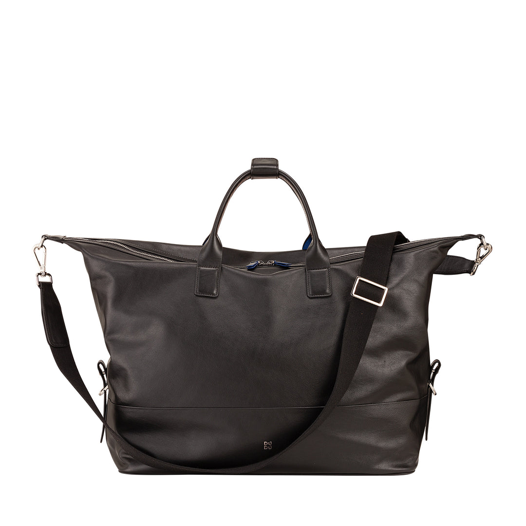 DUDU Herren- und Damen-Reisetasche aus Leder, Wochenendtasche mit zwei Griffen, Handgepäck oder Umhängetasche 28 Liter mit Reißverschluss