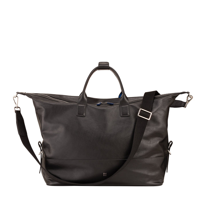 DUDU Herren- und Damen-Reisetasche aus Leder, Wochenendtasche mit zwei Griffen, Handgepäck oder Umhängetasche 28 Liter mit Reißverschluss