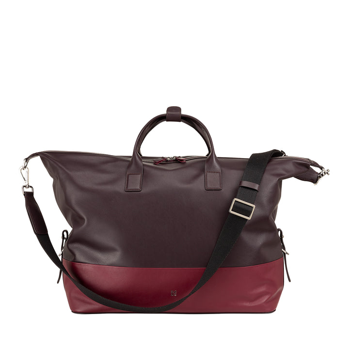 DUDU Herren- und Damen-Reisetasche aus Leder, Wochenendtasche mit zwei Griffen, Handgepäck oder Umhängetasche 28 Liter mit Reißverschluss