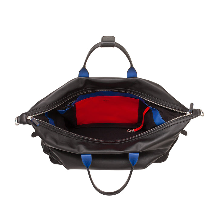 DUDU Herren- und Damen-Reisetasche aus Leder, Wochenendtasche mit zwei Griffen, Handgepäck oder Umhängetasche 28 Liter mit Reißverschluss