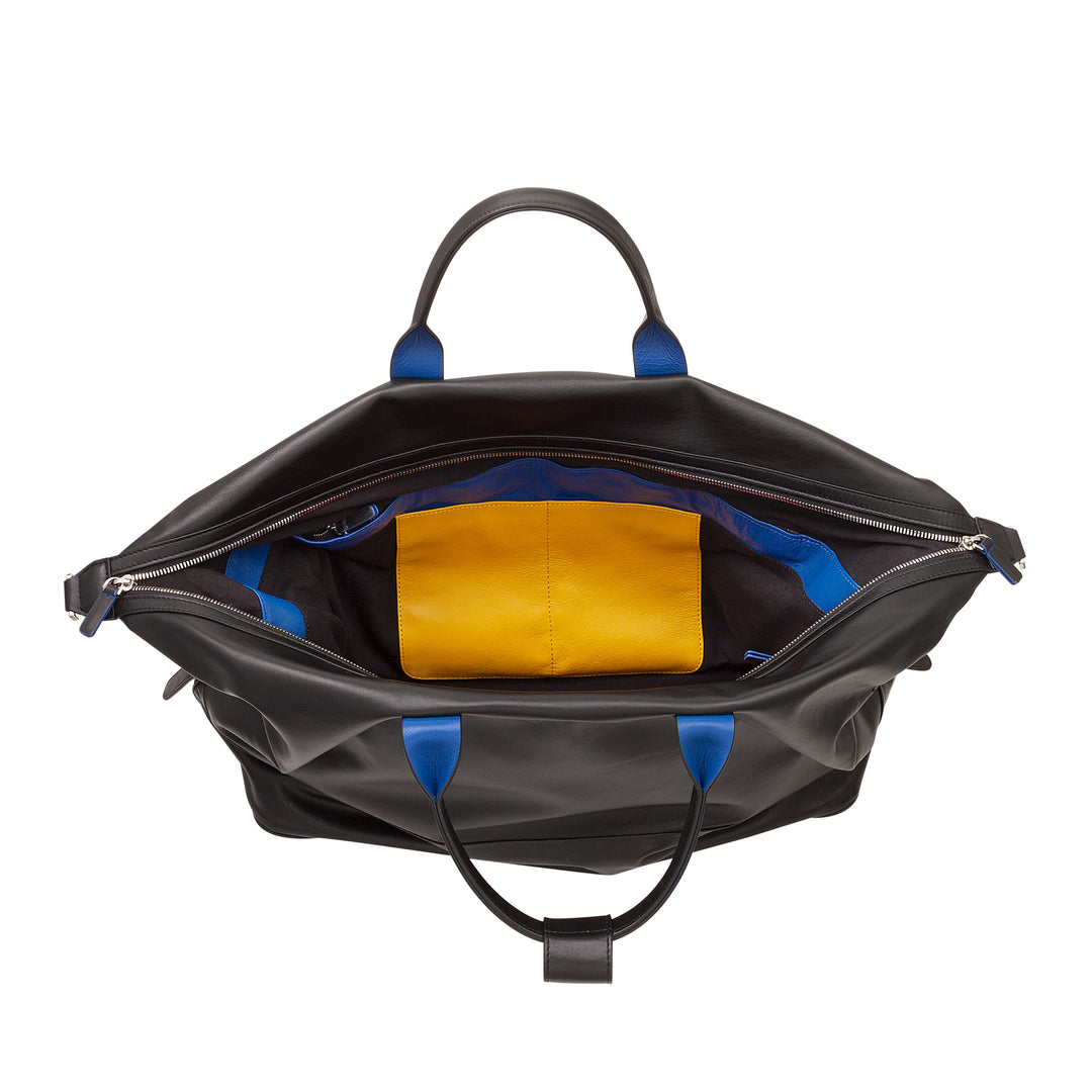 DUDU Herren- und Damen-Reisetasche aus Leder, Wochenendtasche mit zwei Griffen, Handgepäck oder Umhängetasche 28 Liter mit Reißverschluss