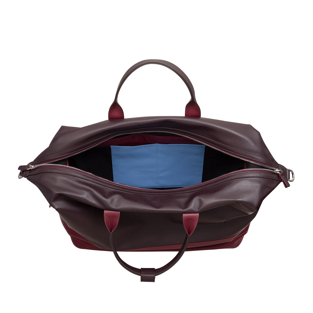 DUDU Herren- und Damen-Reisetasche aus Leder, Wochenendtasche mit zwei Griffen, Handgepäck oder Umhängetasche 28 Liter mit Reißverschluss