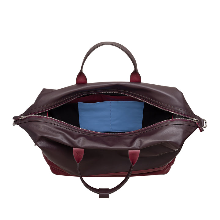 DUDU Herren- und Damen-Reisetasche aus Leder, Wochenendtasche mit zwei Griffen, Handgepäck oder Umhängetasche 28 Liter mit Reißverschluss