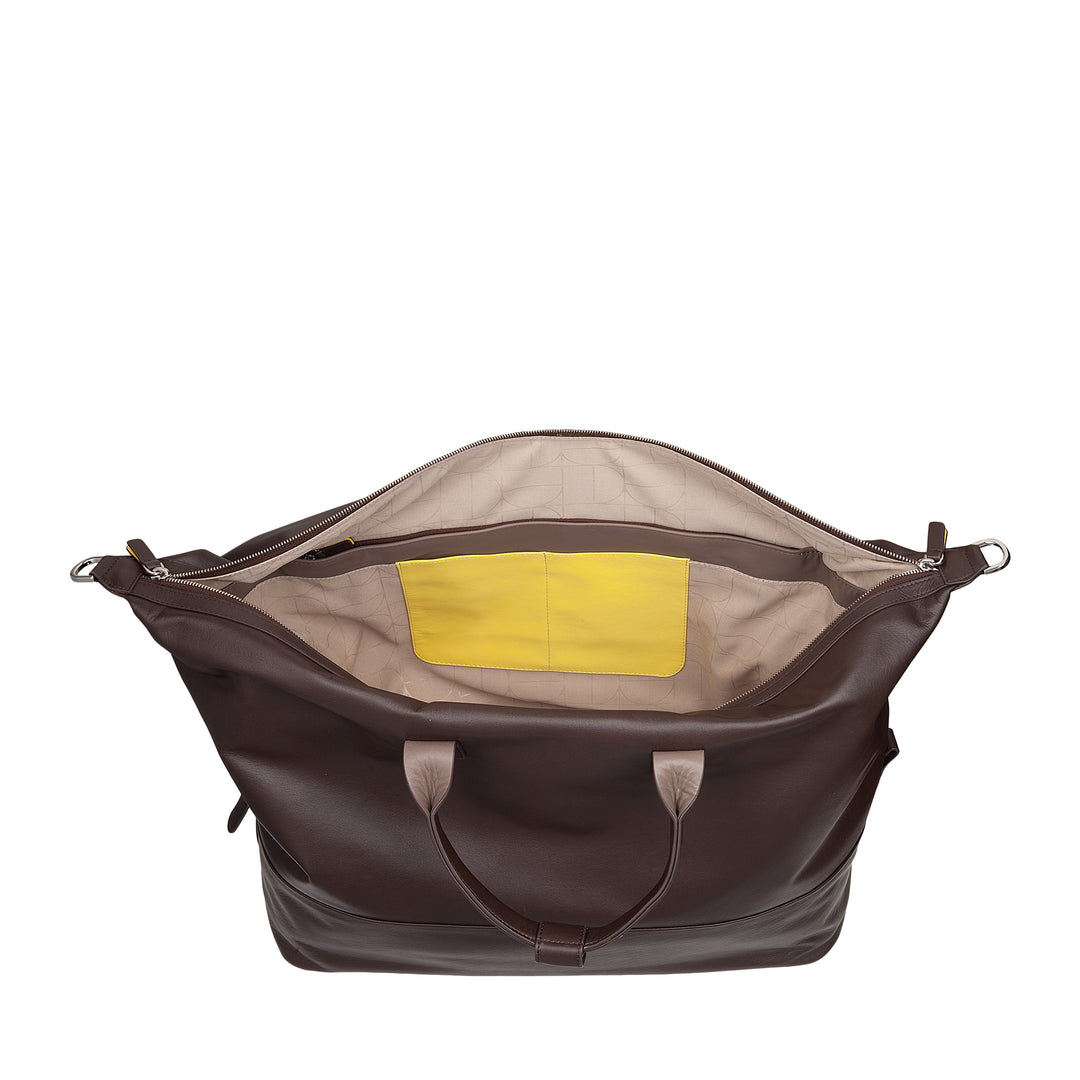 DUDU Herren- und Damen-Reisetasche aus Leder, Wochenendtasche mit zwei Griffen, Handgepäck oder Umhängetasche 28 Liter mit Reißverschluss