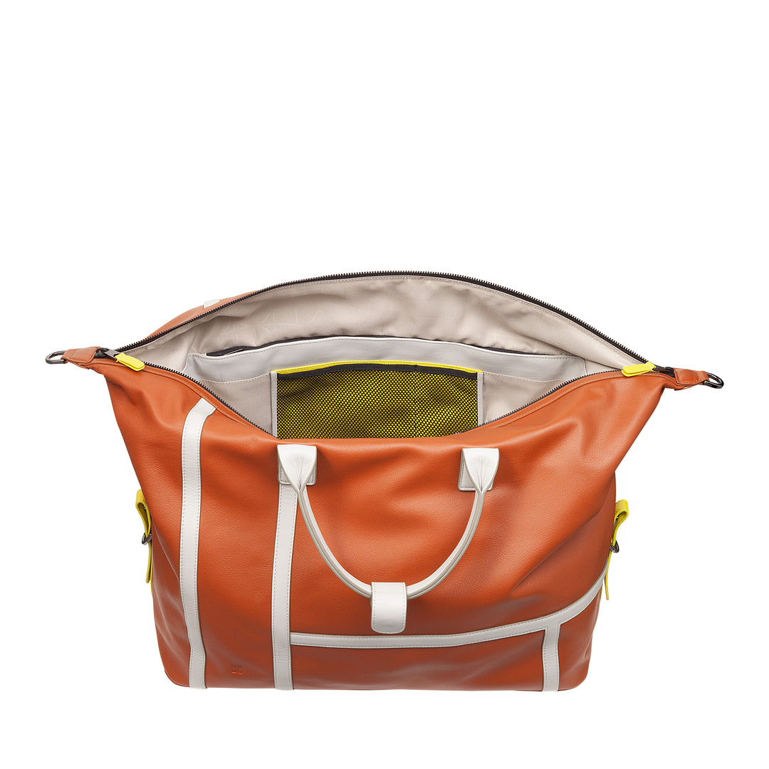 DUDU Leather Tennis Gym Duffel Bag, 28 Litres, Limited Edition, Detachable Shoulder Strap, Zip Closure, Weekender for Travel, Leather Sports Bag