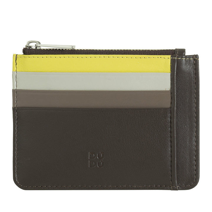 DUDU Credit card holder in genuine colored leather wallet with zip