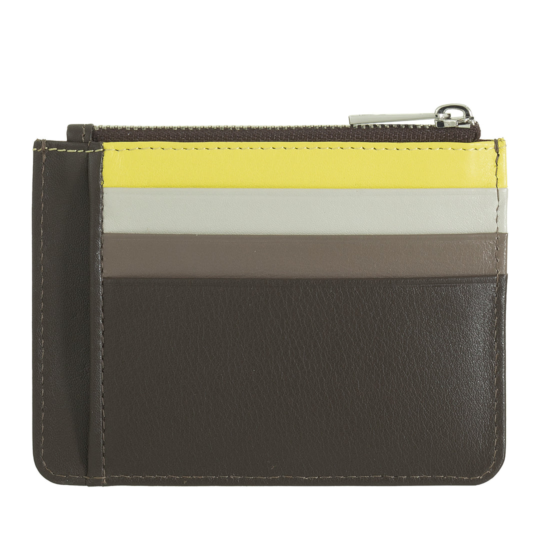 DUDU Credit card holder in genuine colored leather wallet with zip