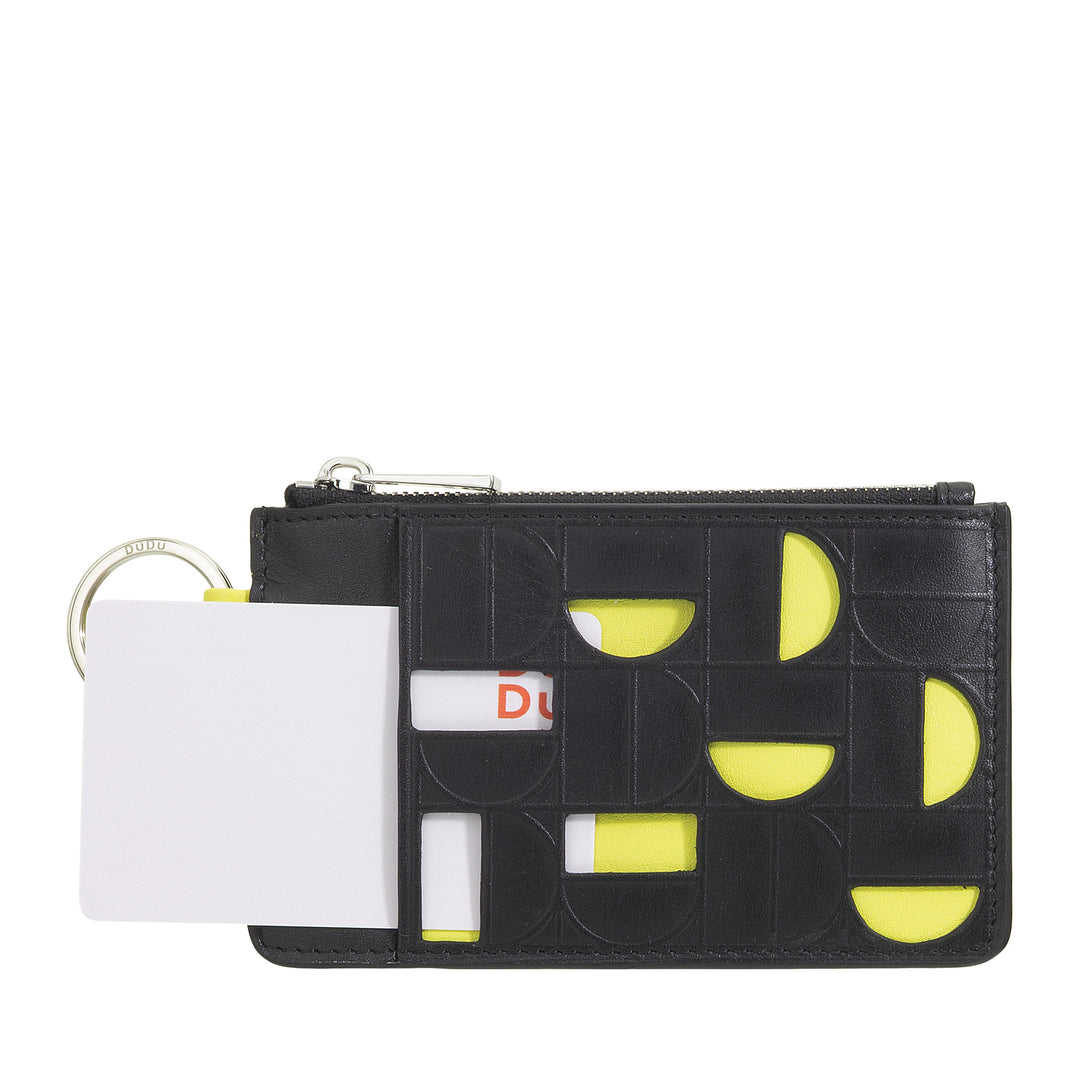 DUDU Leren sleuteletui met ritssluiting - Compact etui met sleutelhangers, ritssluiting en vakken voor sleutels, munten en kaarten
