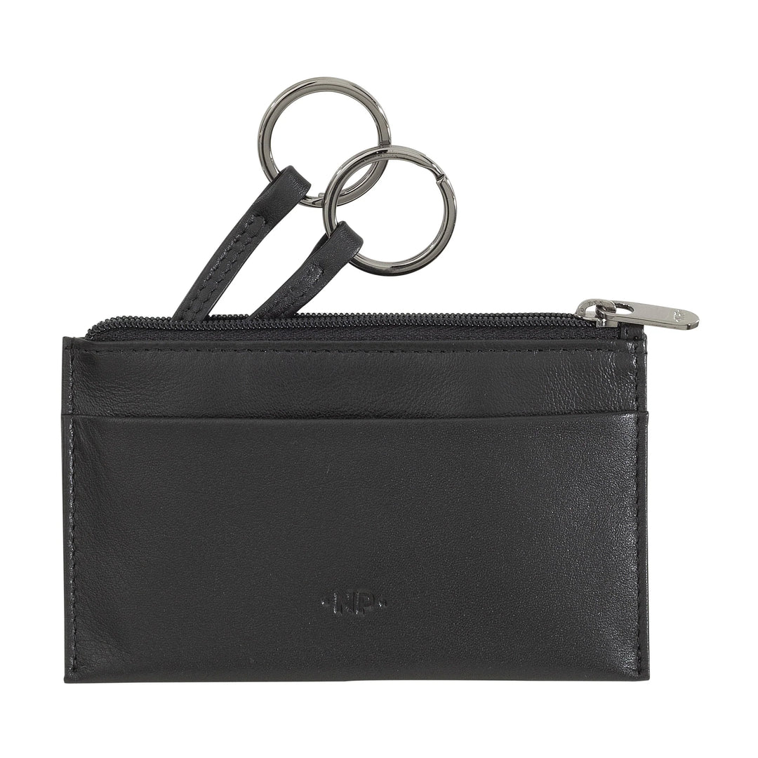 Nuvola Pelle sleutelhanger en portemonnee in echt nappaleer etui met ritssluiting en 2 ringen voor sleutels