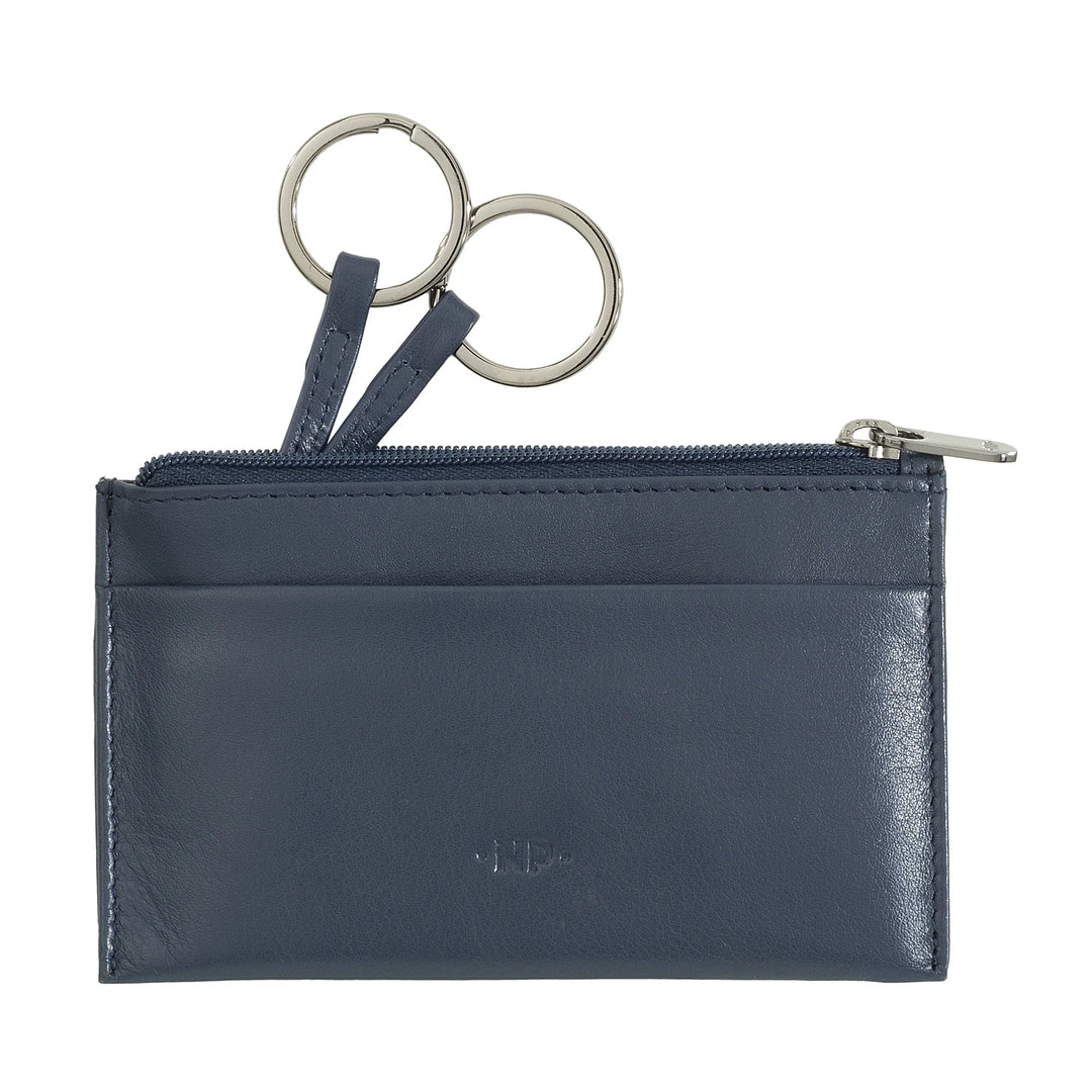 Nuvola Pelle sleutelhanger en portemonnee in echt nappaleer etui met ritssluiting en 2 ringen voor sleutels