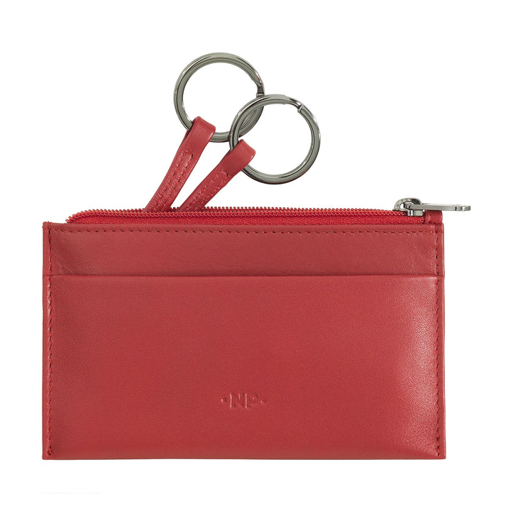 Nuvola Pelle sleutelhanger en portemonnee in echt nappaleer etui met ritssluiting en 2 ringen voor sleutels