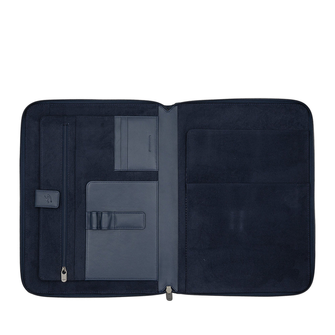 Nuvola Pelle A4 Leather Document Folder, Work Organizer Notepad Holder, Pen Holder, Tablet Holder with Round Zipper