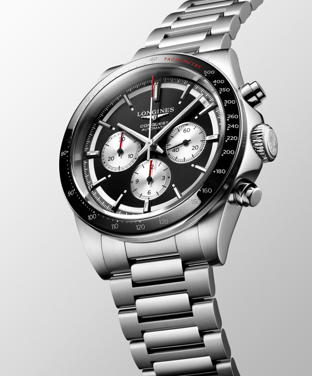 Longines Conquest Chronograph 42mm black automatic steel watch L3.835.4.52.6