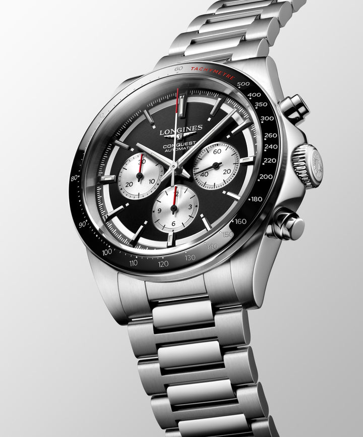 Longines Conquest Chronograph 42mm black automatic steel watch L3.835.4.52.6