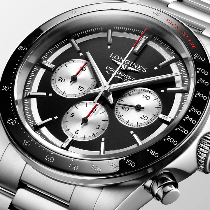 Longines Conquest Chronograph 42mm black automatic steel watch L3.835.4.52.6