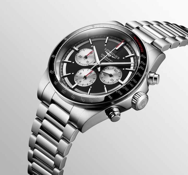 Longines Conquest Chronograph 42mm black automatic steel watch L3.835.4.52.6