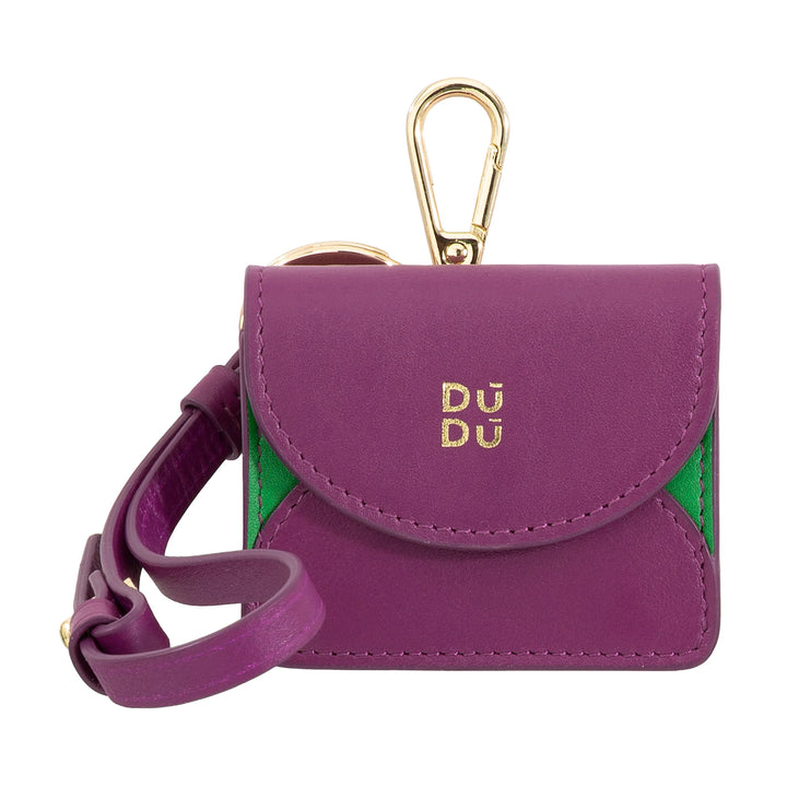 DUDU Air Pod-oortelefoonhoesje van echt leer met sleutelhanger - Mini-cover met karabijnhaak, elegant en compact