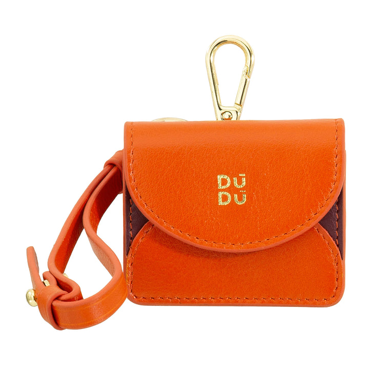 DUDU Air Pod Earphone Case in Genuine Leather with Key Ring - Mini Cover with Carabiner, Elegant and Compact