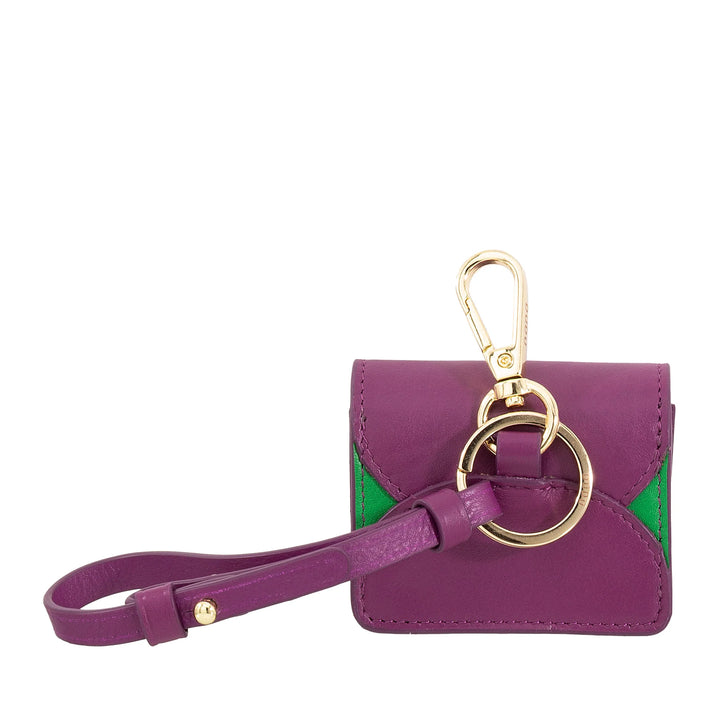 DUDU Air Pod-oortelefoonhoesje van echt leer met sleutelhanger - Mini-cover met karabijnhaak, elegant en compact