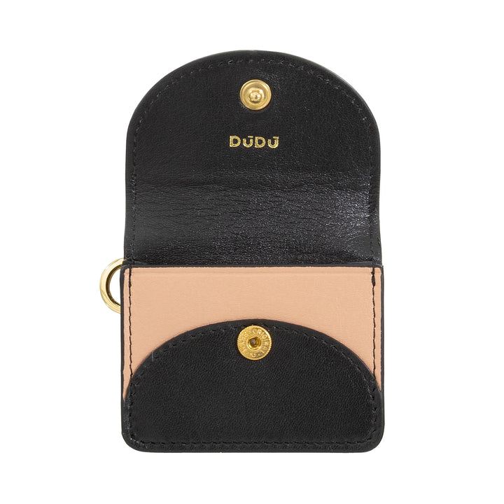 DUDU Air Pod-oortelefoonhoesje van echt leer met sleutelhanger - Mini-cover met karabijnhaak, elegant en compact