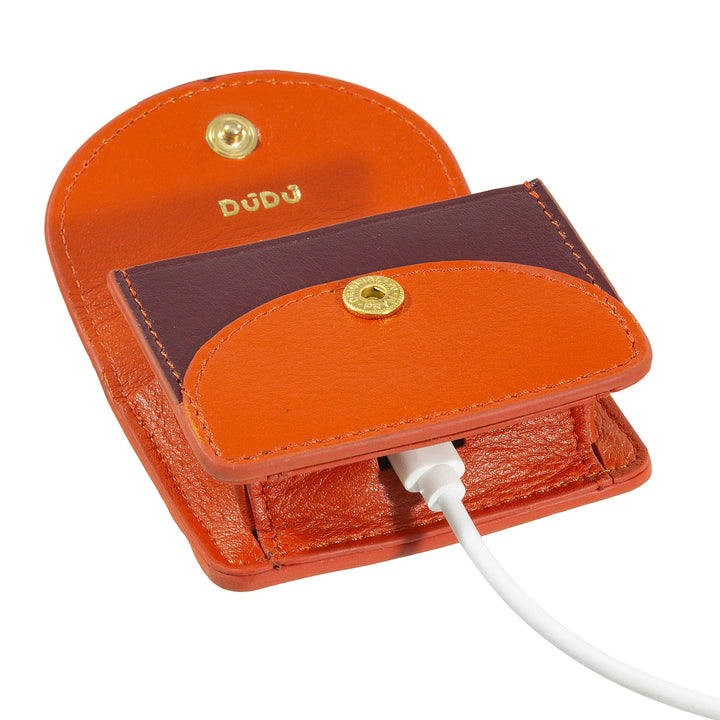 DUDU Air Pod Earphone Case in Genuine Leather with Key Ring - Mini Cover with Carabiner, Elegant and Compact