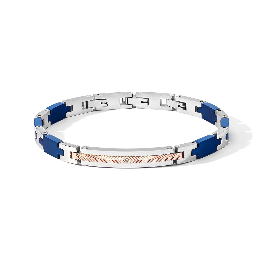 Comet Bracelet Faces Steel Finishes PVD Rose Gold and Blue Zircon UBR 1180