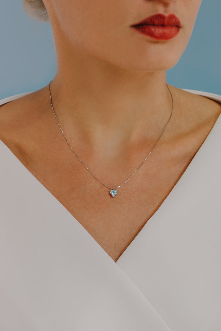 Comete gouden diamanten en aquamarijn hartketting GLQ272