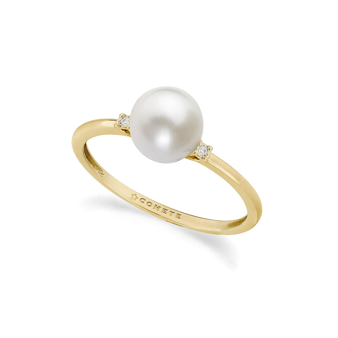 Comete-Ring aus 750‰ Gelbgold, weißen Diamanten und Zuchtperle ANP415G