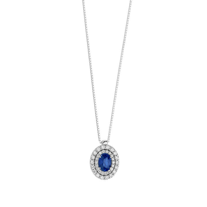 Comete ketting in goud, diamanten en ovale blauwe saffier GLB1474