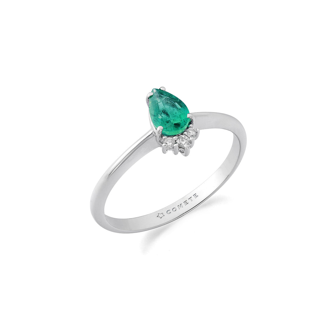 Comete Ring 750‰ Gold, Diamonds and Emerald drop ANB2742
