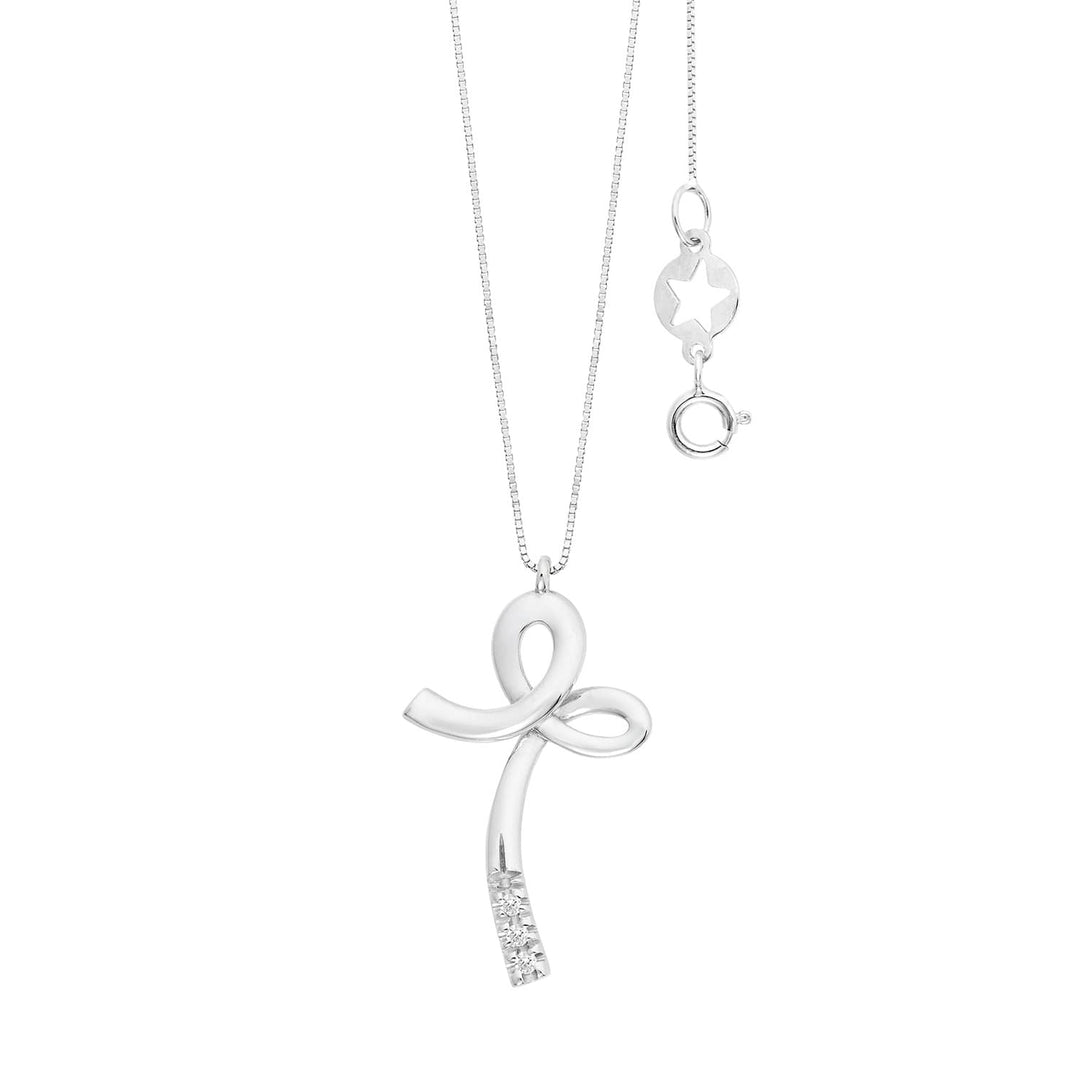 Comete Cross-halsketting in 750‰ witgoud en witte diamanten GLB1709