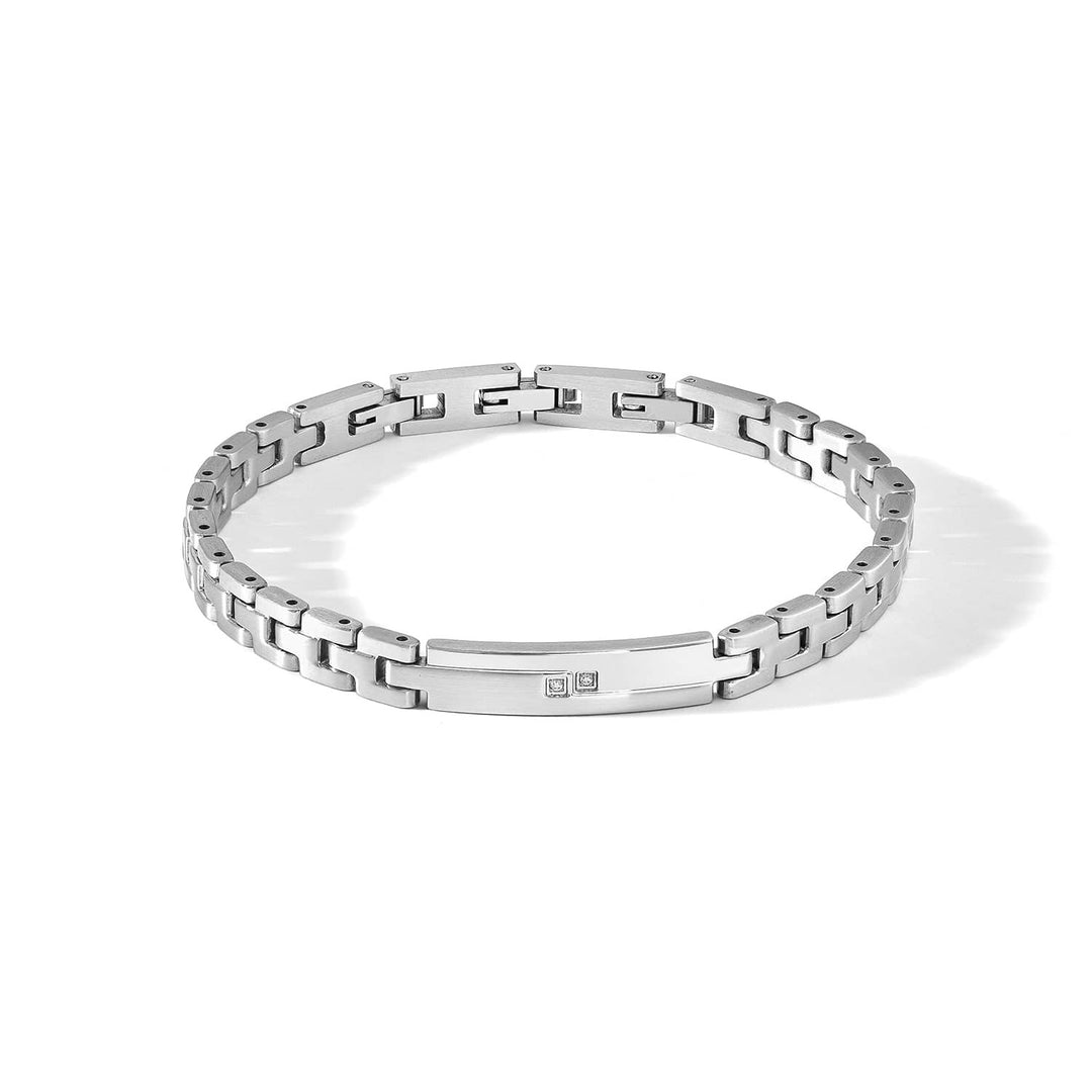 Comete-Armband aus poliertem und satiniertem Stahl mit weißen Diamanten UBR1112