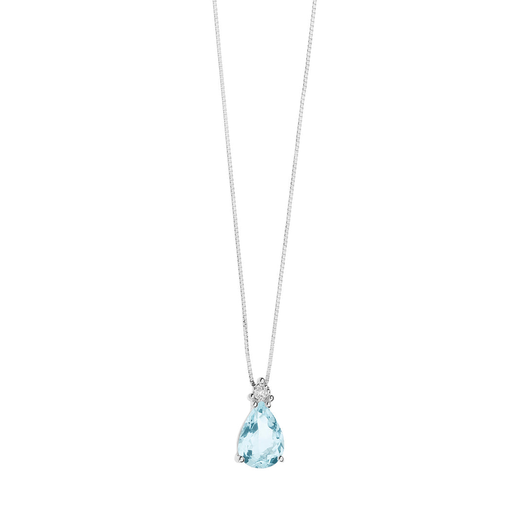 Comete Gold Necklace with Diamonds and Aquamarine Drop GLQ279