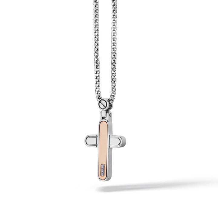 Comete Cross Necklace in Steel and Diamonds UGL701