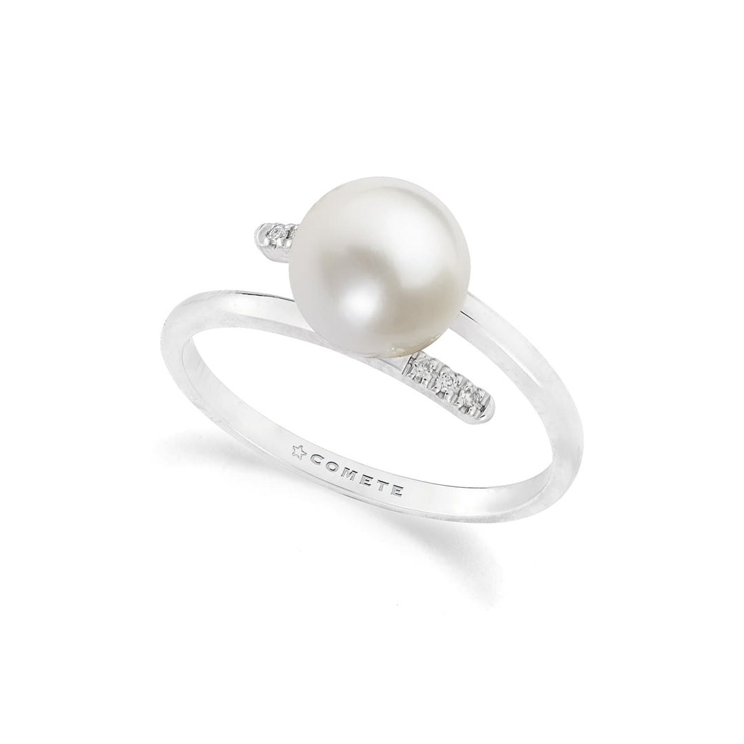 Comete-ring met parel in 750‰ witgoud en witte diamanten ANP416