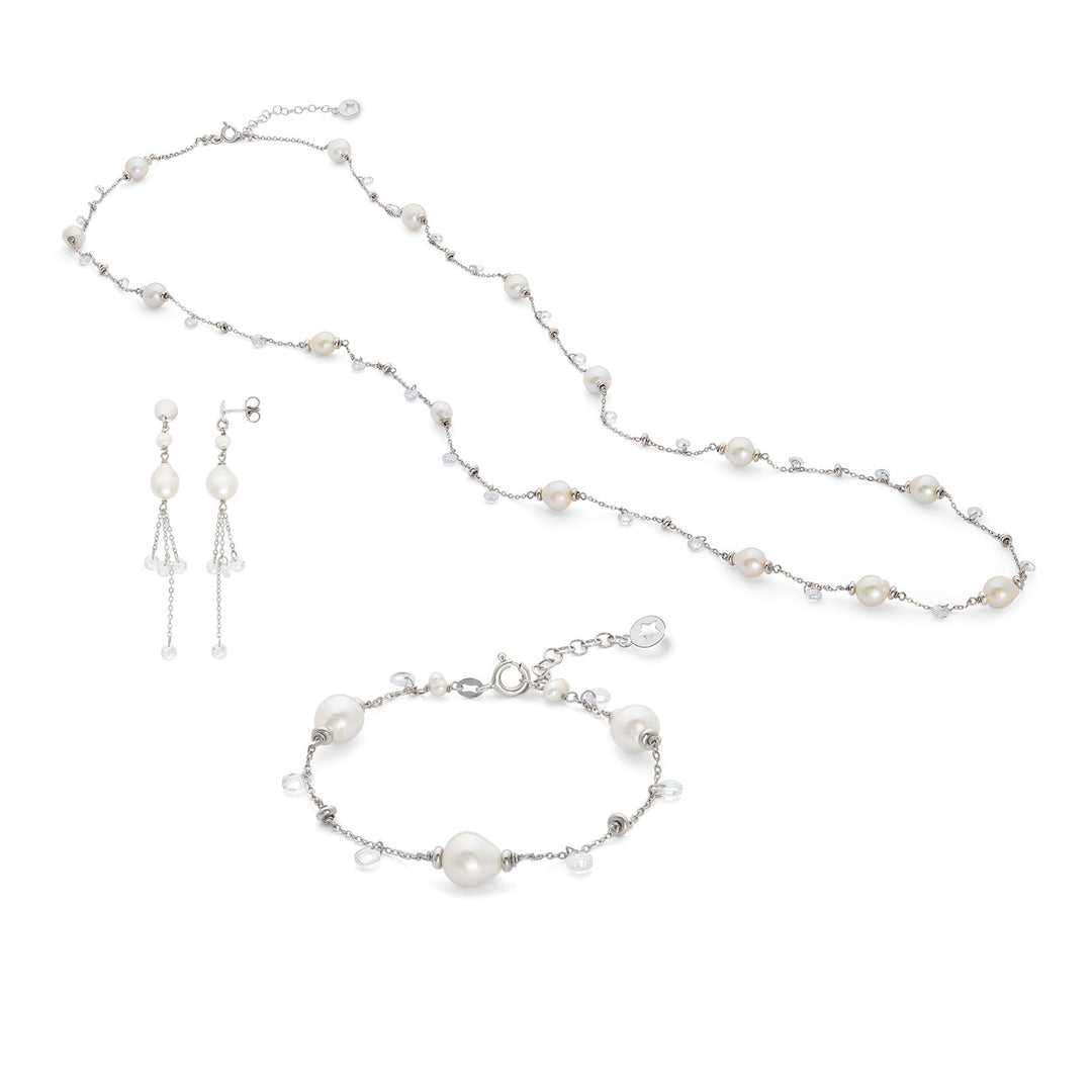 Comete Bracelet, necklace and earrings 925‰ Silver with Acquadolce Pearls and crystals KIT277229276