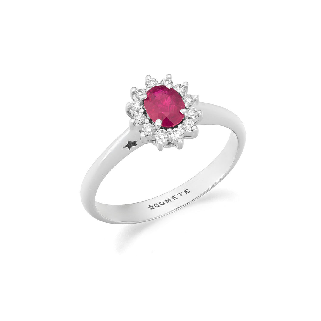 Comete Witgouden ring met diamanten en ovale robijn ANB2748