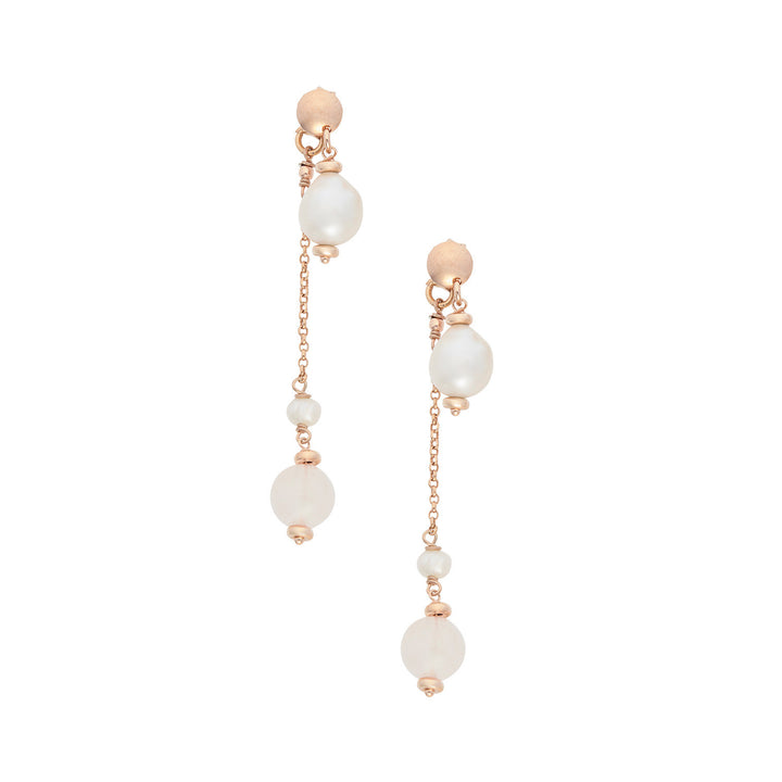 Comete Earrings in 925‰ Silver with Acquadolce Pearls and Rose Quartz ORA227