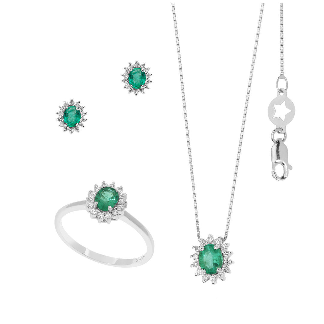 Comete Necklace, Ring and Earrings in Gold, Diamonds and Oval Emerald KIT1569S32574S31027S3
